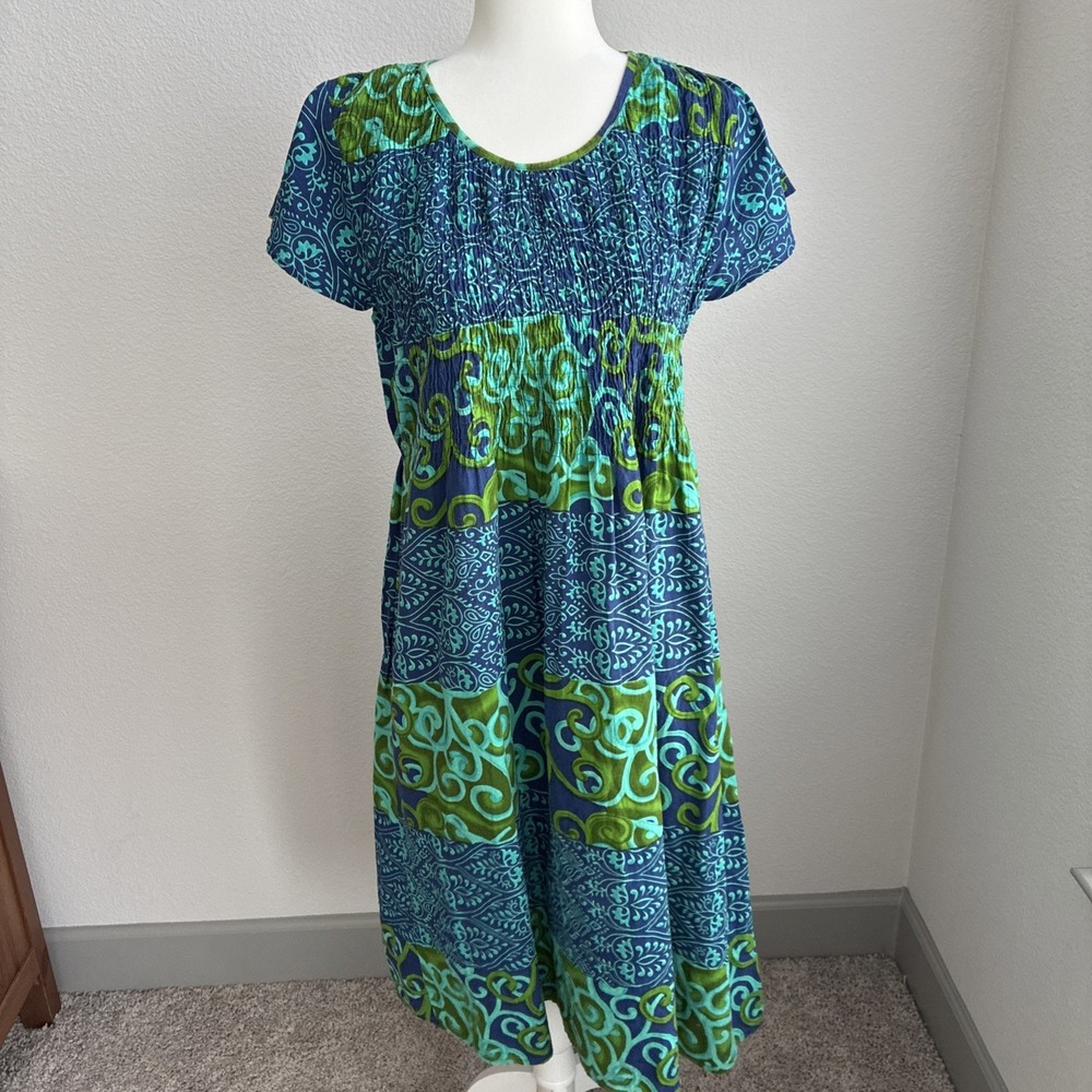 Metropolitan Women's Blue Green Floral Paisley Midi Dress Medium Bright Boho
